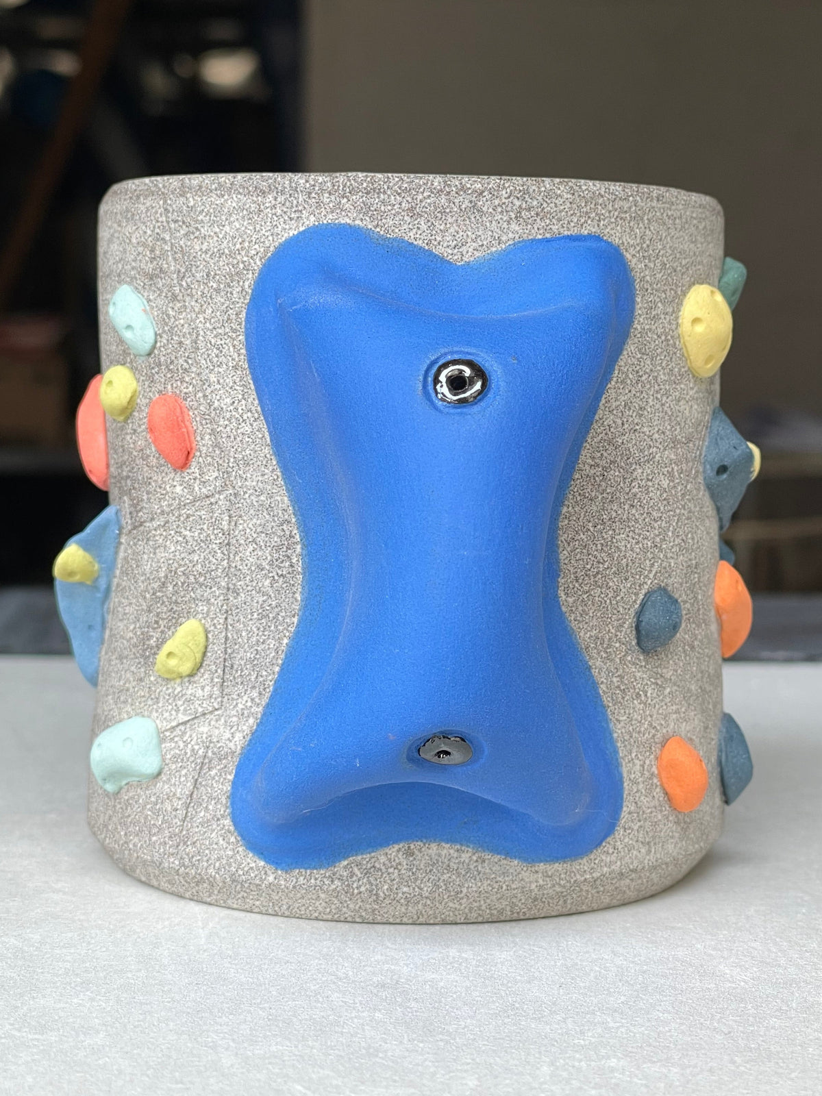 BRIGHT BLUE Hold Handle - Granite Climbing Cup- Handsculpted