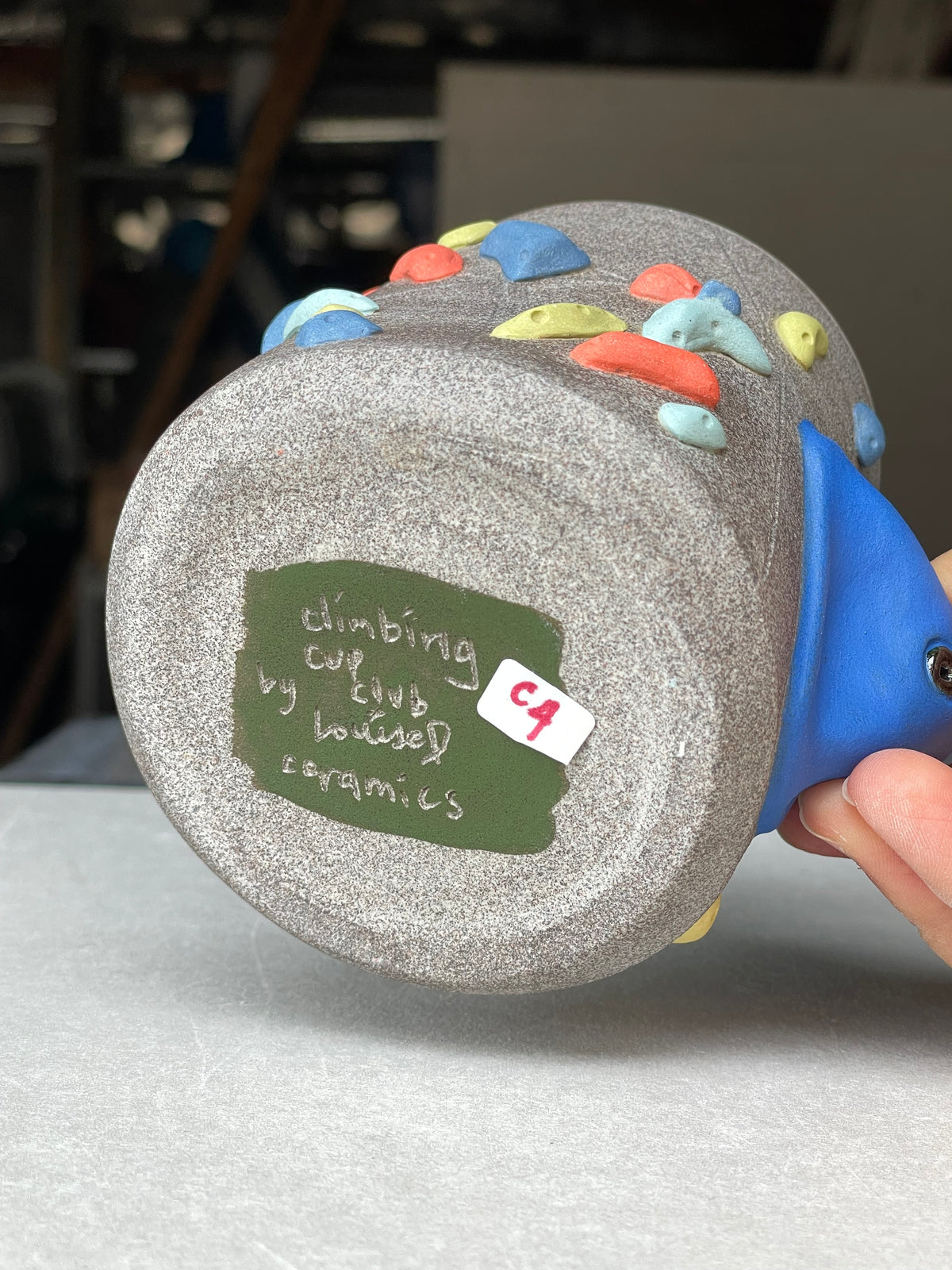 BRIGHT BLUE Hold Handle - Granite Climbing Cup- Handsculpted