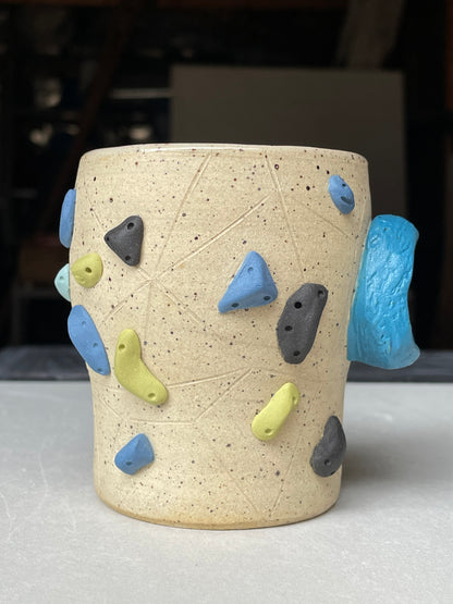 Tapered Tumbler - Buff Speckled with Hold Handle - Handsculpted