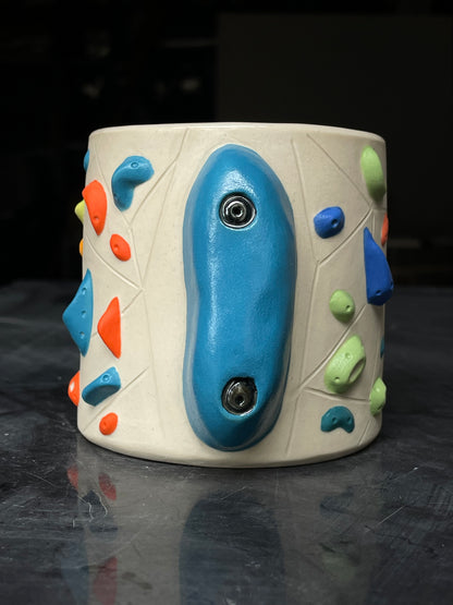 Detailed Holds - White Climbing Cup with BLUE Hold Handle - 12oz
