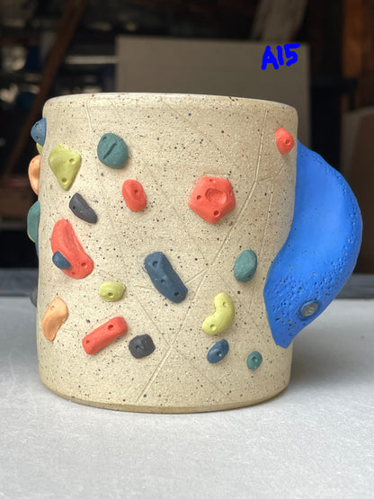 Straight Wall Cup - Buff Speckled with Hold Handle - Handsculpted