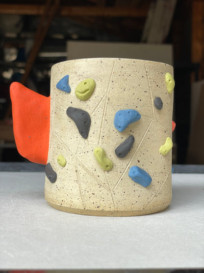 Straight Wall Cup - Buff Speckled with Hold Handle - Handsculpted