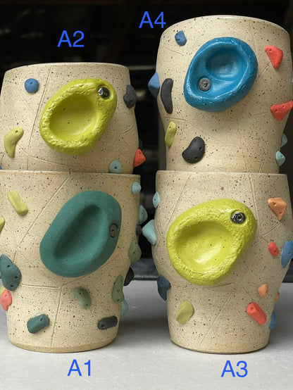 Tapered Tumbler - Buff Speckled with Hold Handle - Handsculpted
