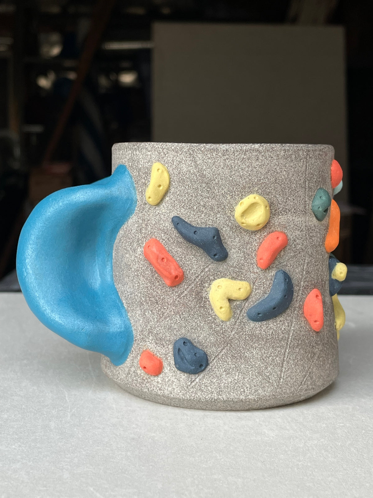 MUTED BLUE Hold Handle - Granite Climbing Cup -Handsculpted