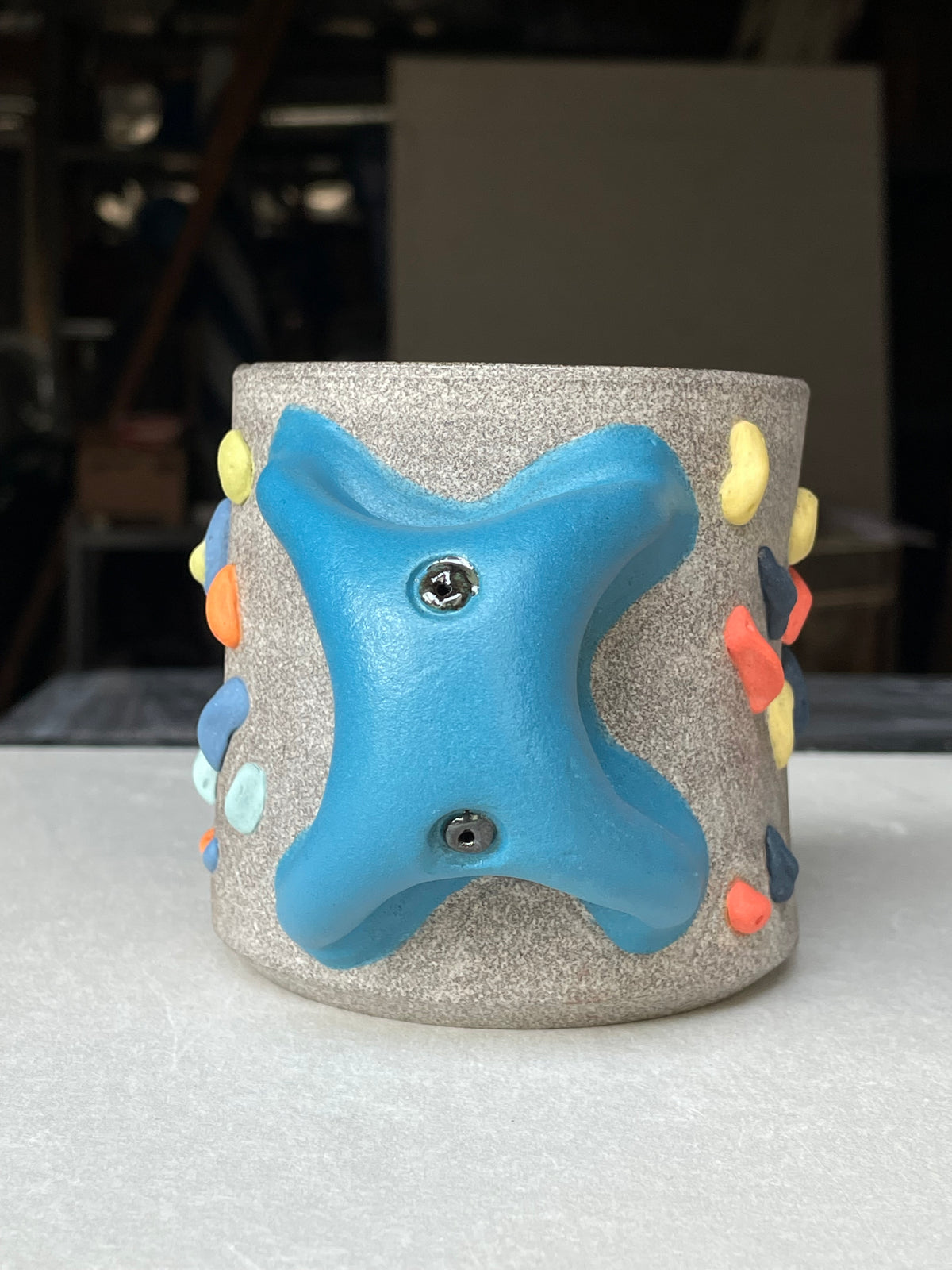 MUTED BLUE Hold Handle - Granite Climbing Cup -Handsculpted
