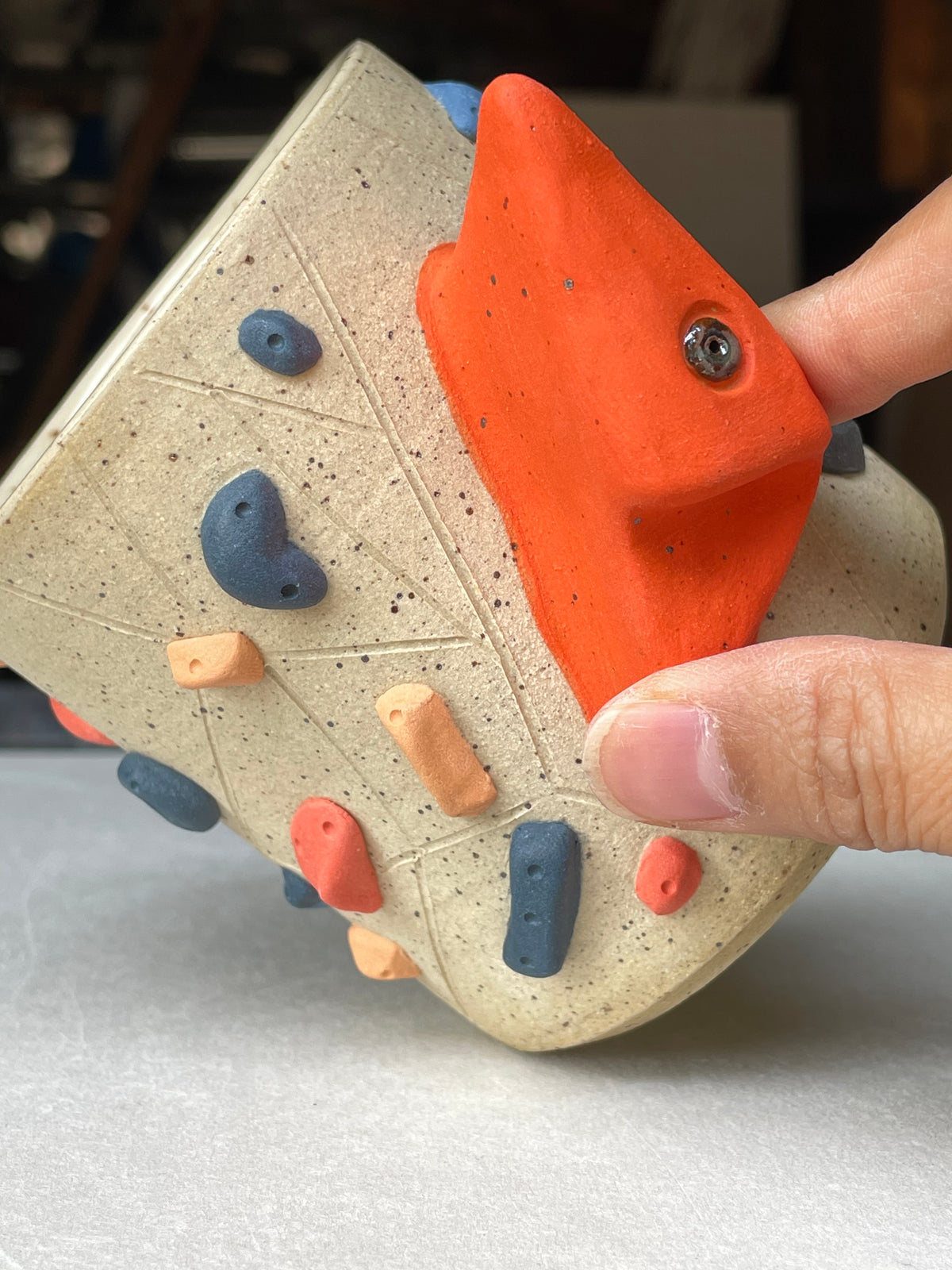 Straight Wall Cup - Buff Speckled with Hold Handle - Handsculpted