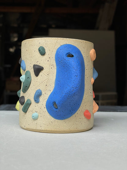 Straight Wall Cup - Buff Speckled with Hold Handle - Handsculpted