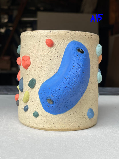 Straight Wall Cup - Buff Speckled with Hold Handle - Handsculpted