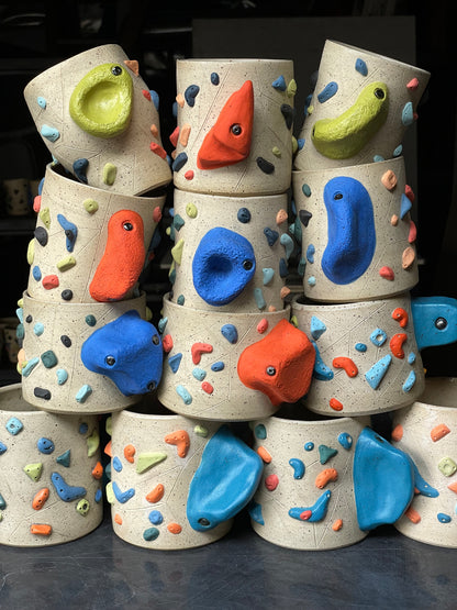 Straight Wall Cup - Buff Speckled with Hold Handle - Handsculpted