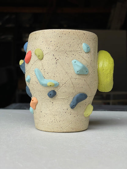 Tapered Tumbler - Buff Speckled with Hold Handle - Handsculpted