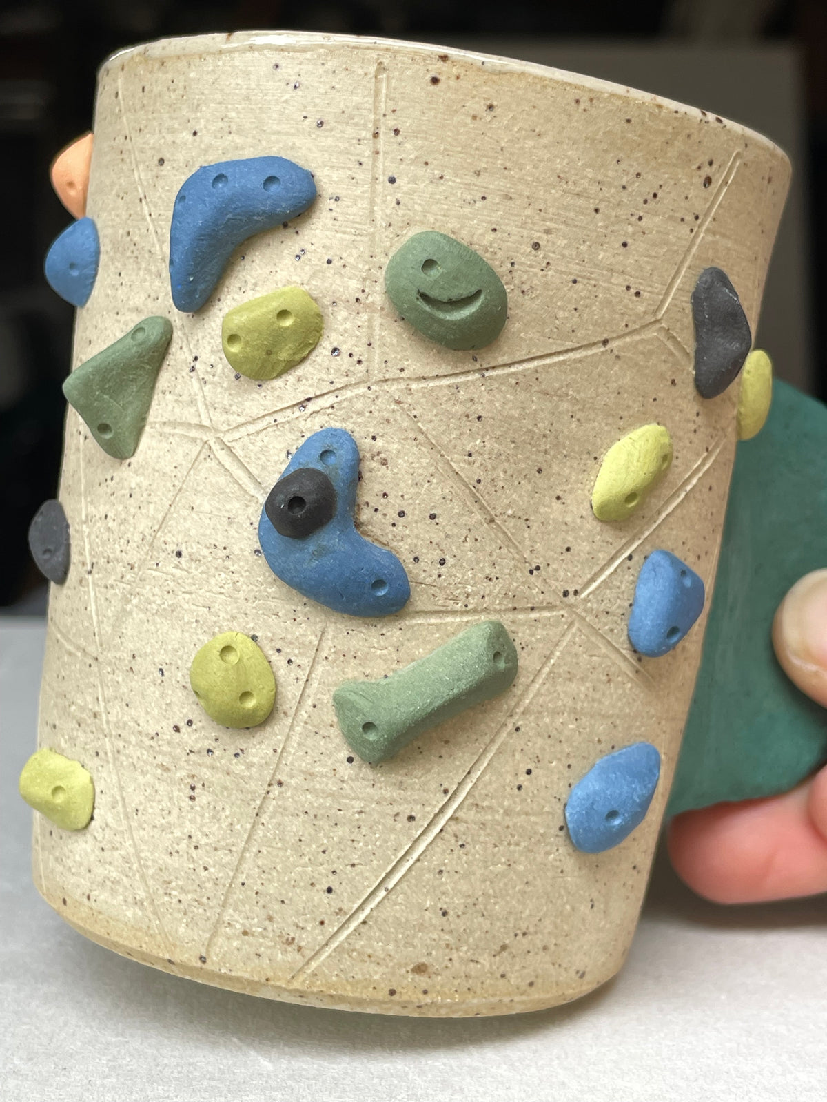 V-shape Cup - Buff Speckled with Hold Handle - Handsculpted