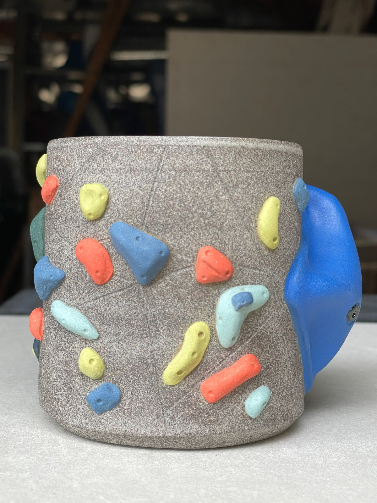 BRIGHT BLUE Hold Handle - Granite Climbing Cup- Handsculpted