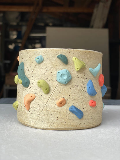 Low Wide Cup - Buff Speckled with Hold Handle - Handsculpted