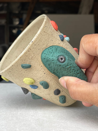 V-shape Cup - Buff Speckled with Hold Handle - Handsculpted