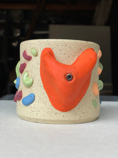 Low Wide Cup - Buff Speckled with Hold Handle - Handsculpted