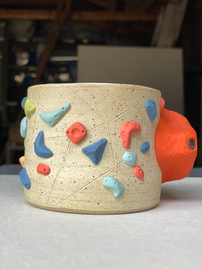Low Wide Cup - Buff Speckled with Hold Handle - Handsculpted