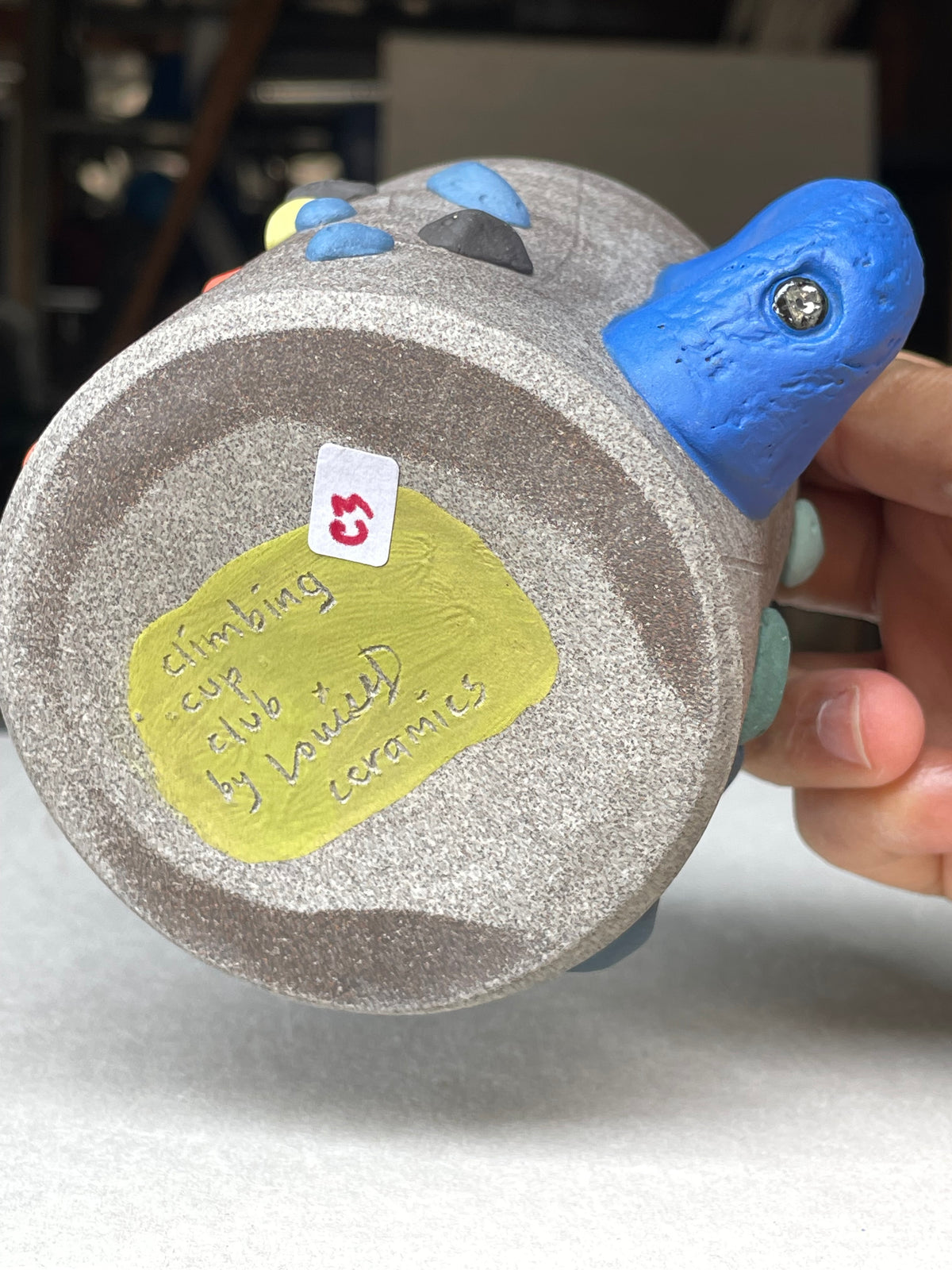 BRIGHT BLUE Hold Handle - Granite Climbing Cup- Handsculpted