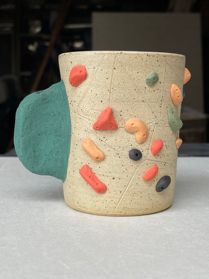 V-shape Cup - Buff Speckled with Hold Handle - Handsculpted