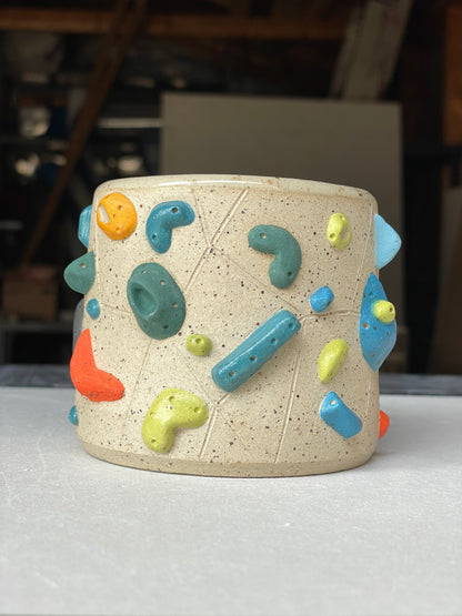Low Wide Cup - Buff Speckled with Hold Handle - Handsculpted