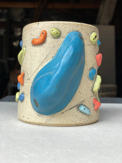 Straight Wall Cup - Buff Speckled with Hold Handle - Handsculpted