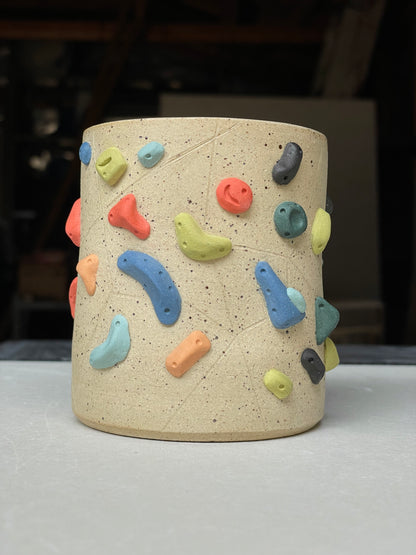 Straight Wall Cup - Buff Speckled with Hold Handle - Handsculpted