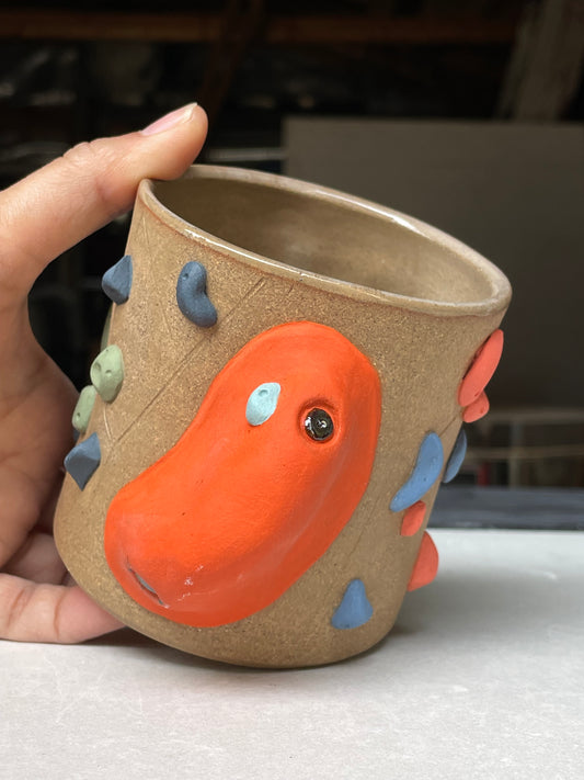 Toasty Brown Climbing Cup with RED Hold Handle 11oz - Handsculpted - SECONDS