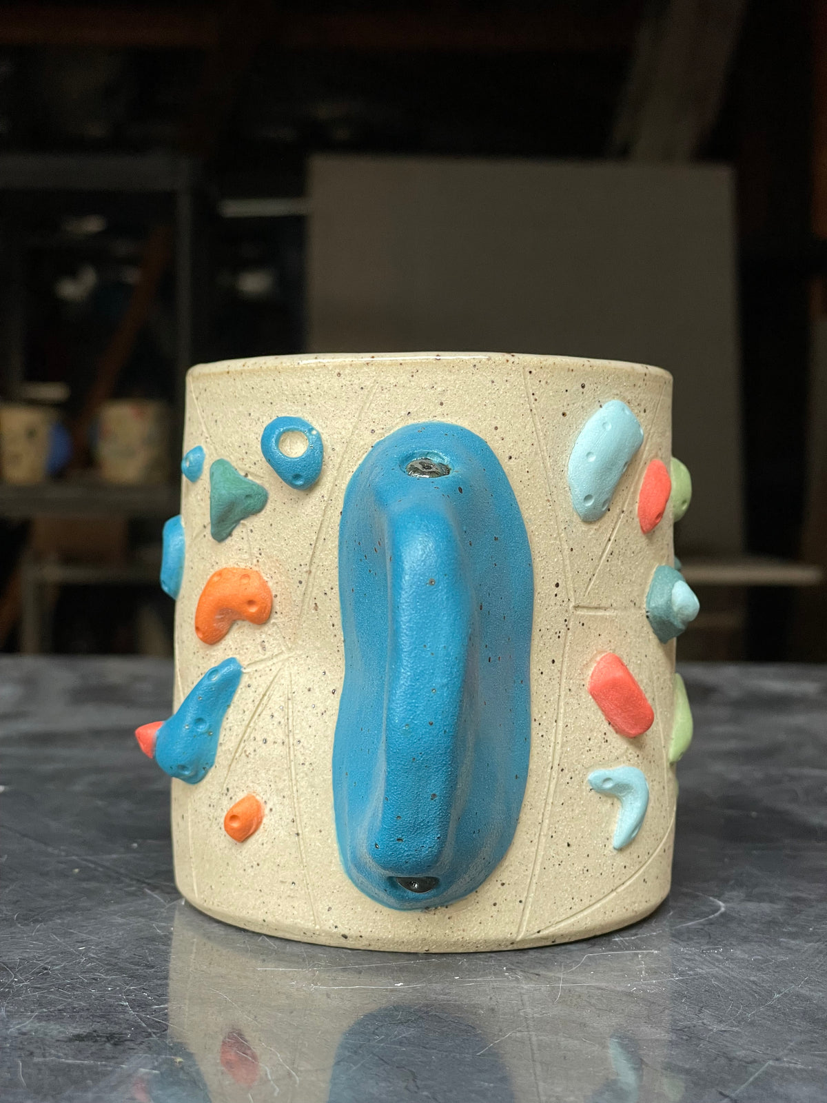 ORIG ALL - Buff Speckled Climbing Cup with Hold Handle - Handsculpted