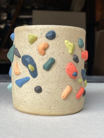 Straight Wall Cup - Buff Speckled with Hold Handle - Handsculpted