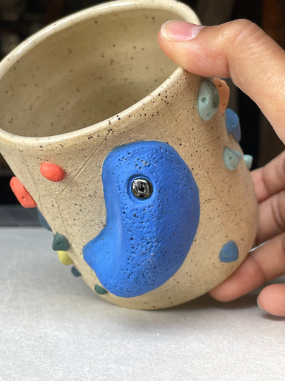 Straight Wall Cup - Buff Speckled with Hold Handle - Handsculpted