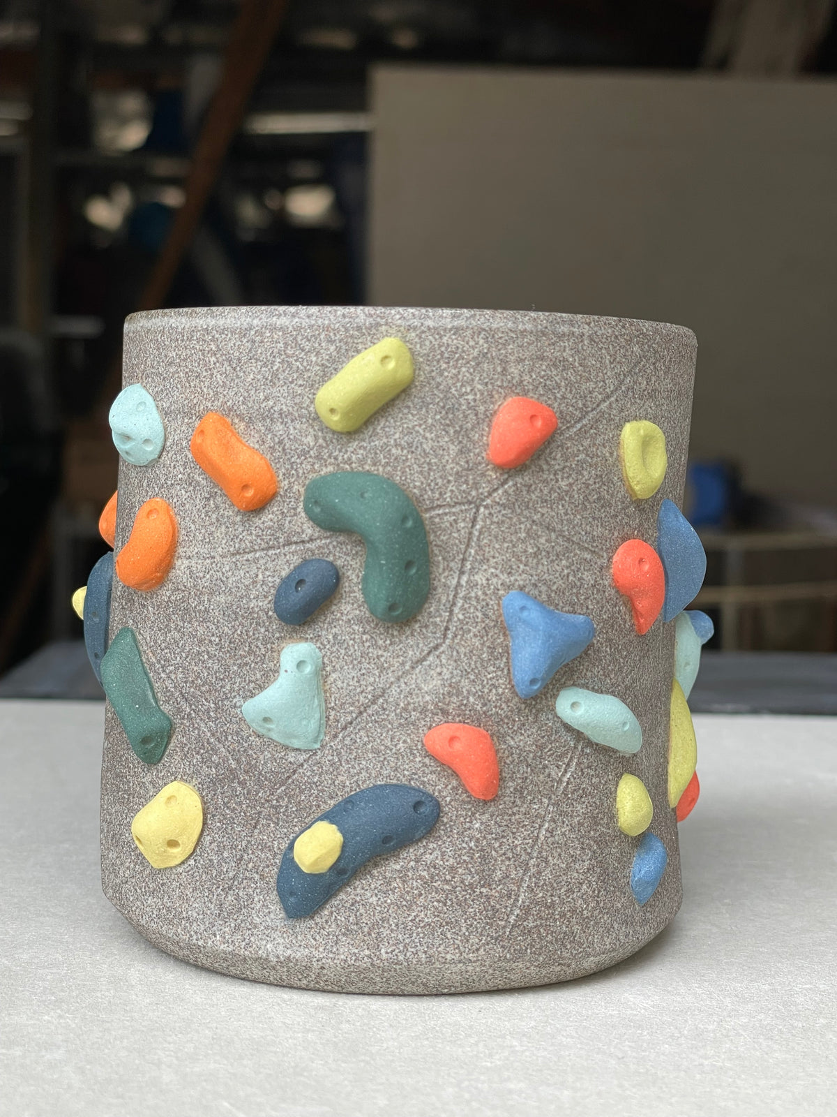 BRIGHT BLUE Hold Handle - Granite Climbing Cup- Handsculpted