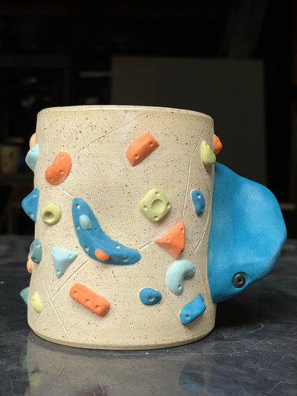 Straight Wall Cup - Buff Speckled with Hold Handle - Handsculpted
