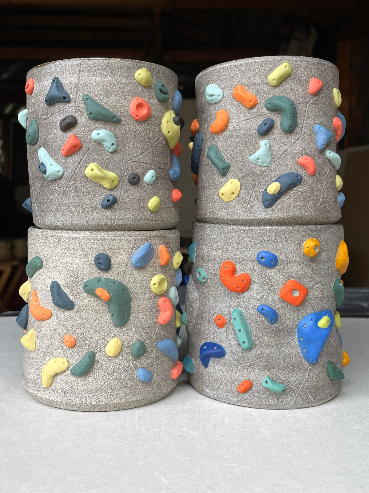 BRIGHT BLUE Hold Handle - Granite Climbing Cup- Handsculpted