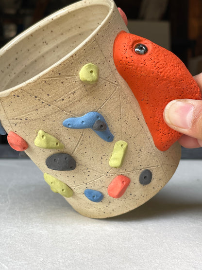 V-shape Cup - Buff Speckled with Hold Handle - Handsculpted