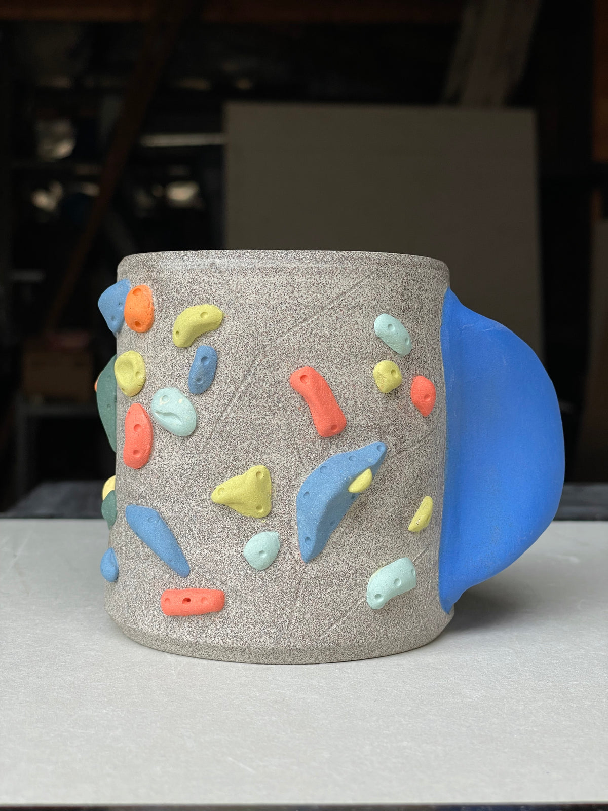 BRIGHT BLUE Hold Handle - Granite Climbing Cup- Handsculpted