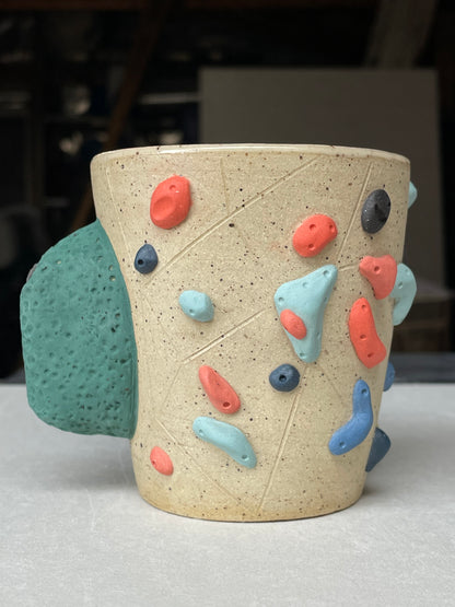 V-shape Cup - Buff Speckled with Hold Handle - Handsculpted
