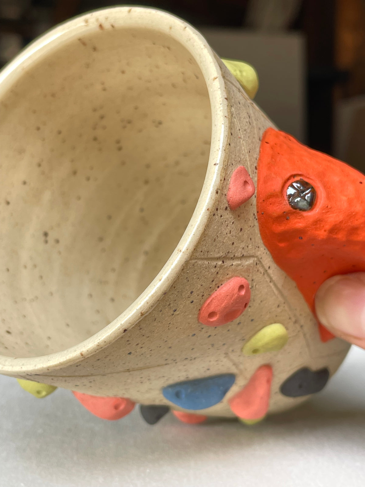 V-shape Cup - Buff Speckled with Hold Handle - Handsculpted