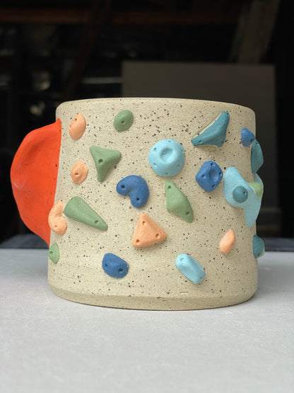 Low Wide Cup - Buff Speckled with Hold Handle - Handsculpted