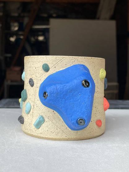 Low Wide Cup - Buff Speckled with Hold Handle - Handsculpted