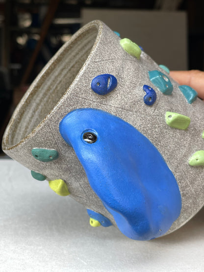 BRIGHT BLUE Hold Handle - Granite Climbing Cup- Handsculpted