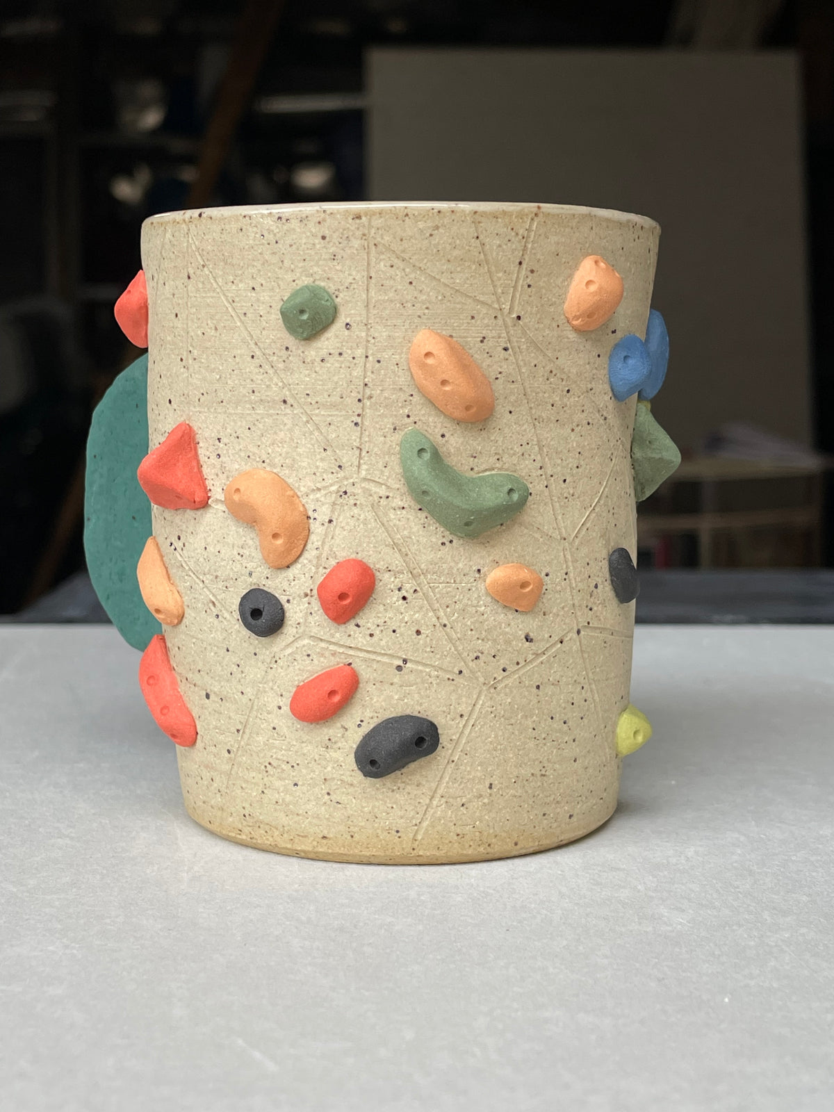 V-shape Cup - Buff Speckled with Hold Handle - Handsculpted
