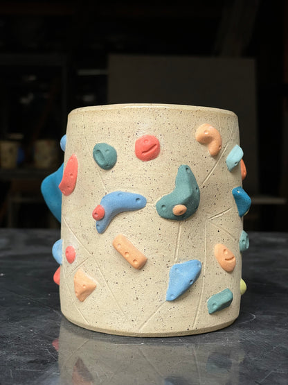 Straight Wall Cup - Buff Speckled with Hold Handle - Handsculpted
