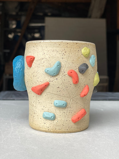 Tapered Tumbler - Buff Speckled with Hold Handle - Handsculpted