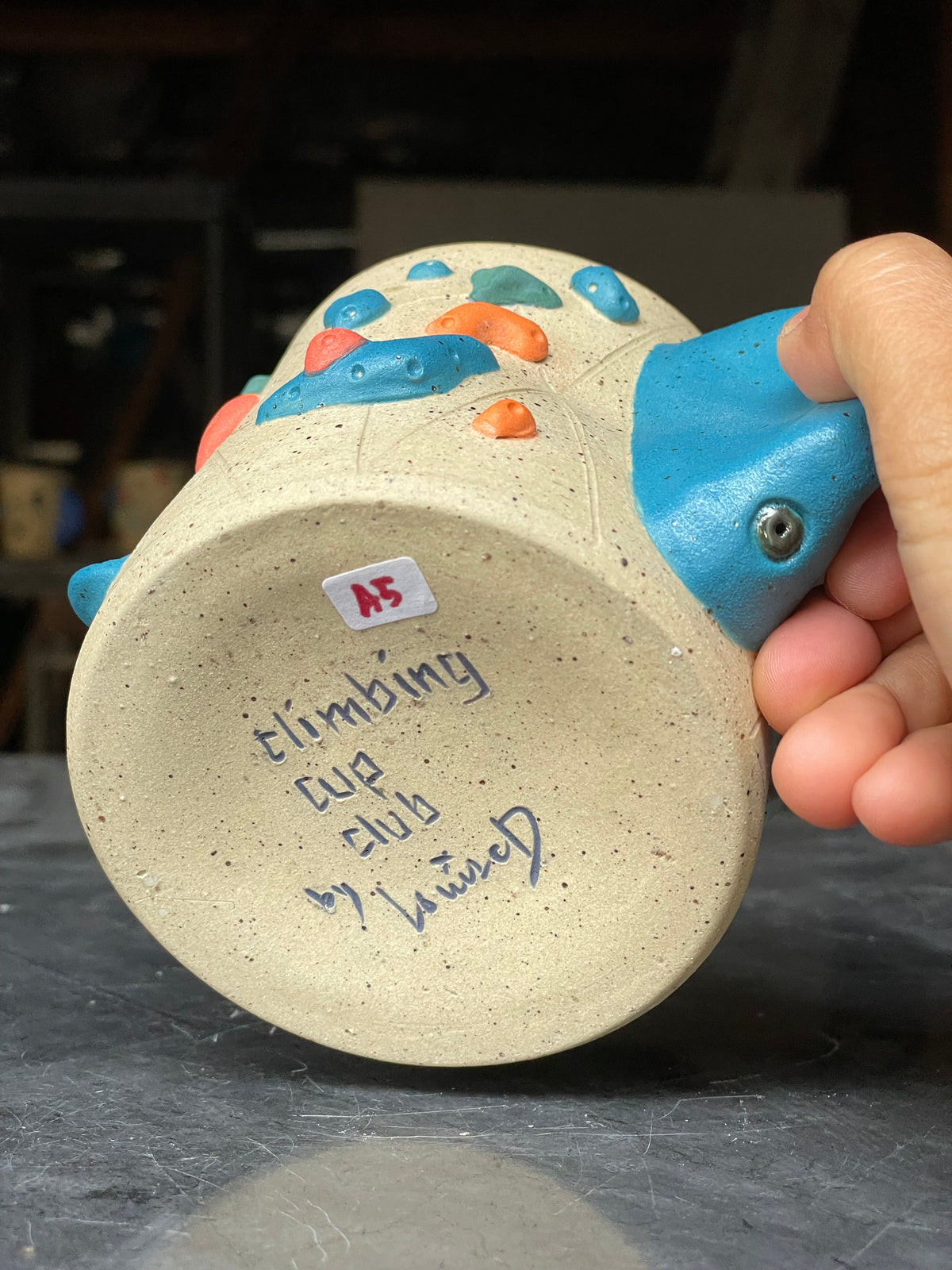 ORIG ALL - Buff Speckled Climbing Cup with Hold Handle - Handsculpted