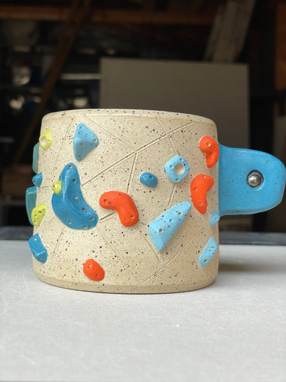 Low Wide Cup - Buff Speckled with Hold Handle - Handsculpted