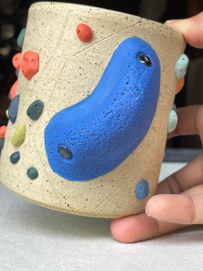 Straight Wall Cup - Buff Speckled with Hold Handle - Handsculpted