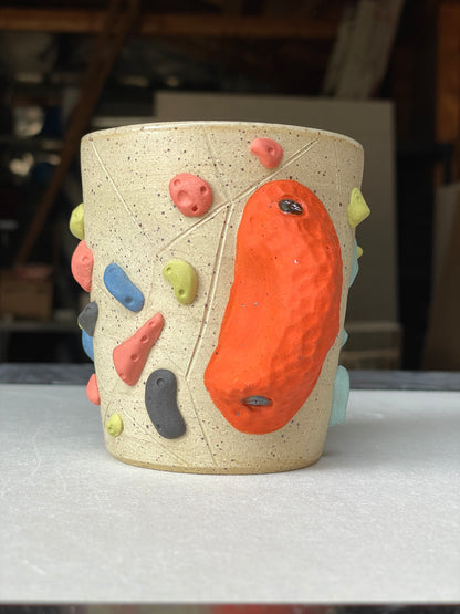 V-shape Cup - Buff Speckled with Hold Handle - Handsculpted