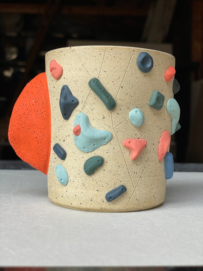 V-shape Cup - Buff Speckled with Hold Handle - Handsculpted