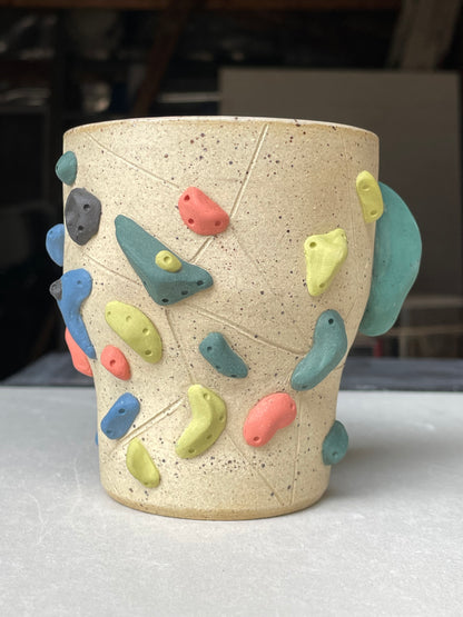 Tapered Tumbler - Buff Speckled with Hold Handle - Handsculpted