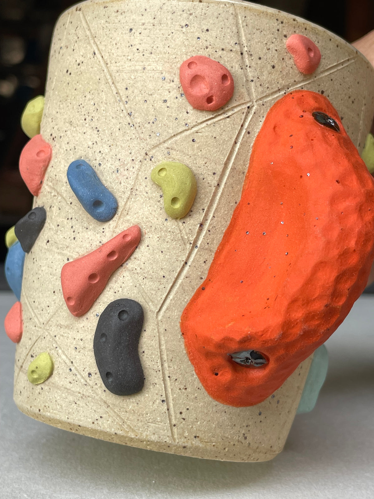 V-shape Cup - Buff Speckled with Hold Handle - Handsculpted