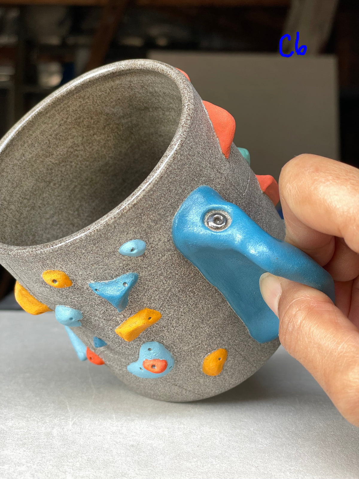 MUTED BLUE Hold Handle - Granite Climbing Cup -Handsculpted